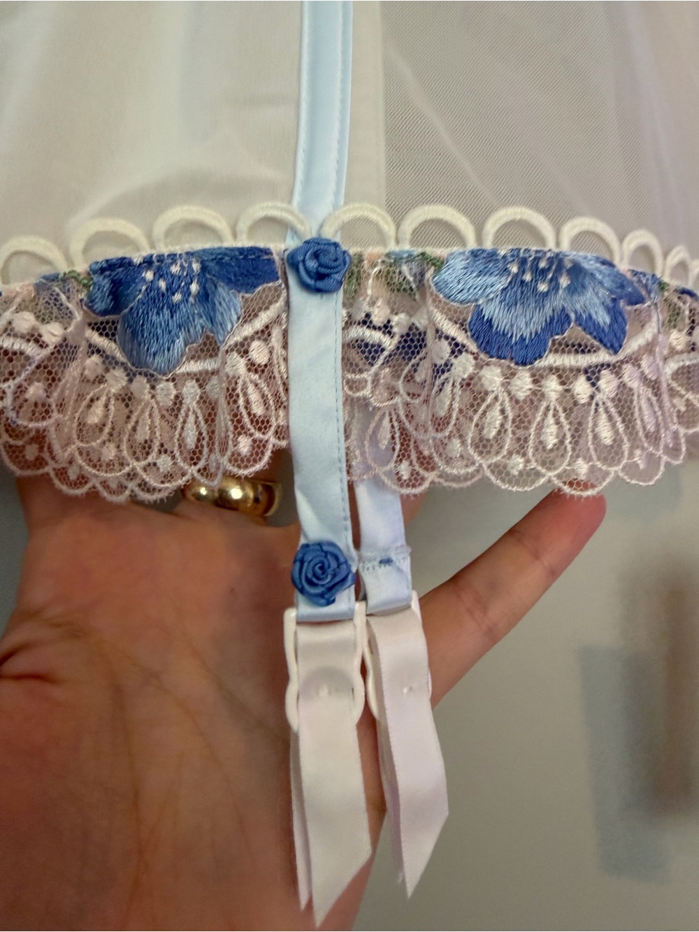 For Love and Lemons Festival Rose Sheer Floral Embroidered Garter Skirt w Slip - Picture 4 of 6